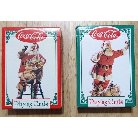 Vintage Coca Cola Christmas Playing Cards 1995 Santa 2pk Red Green Deck in Tin - Picture 8 of 13